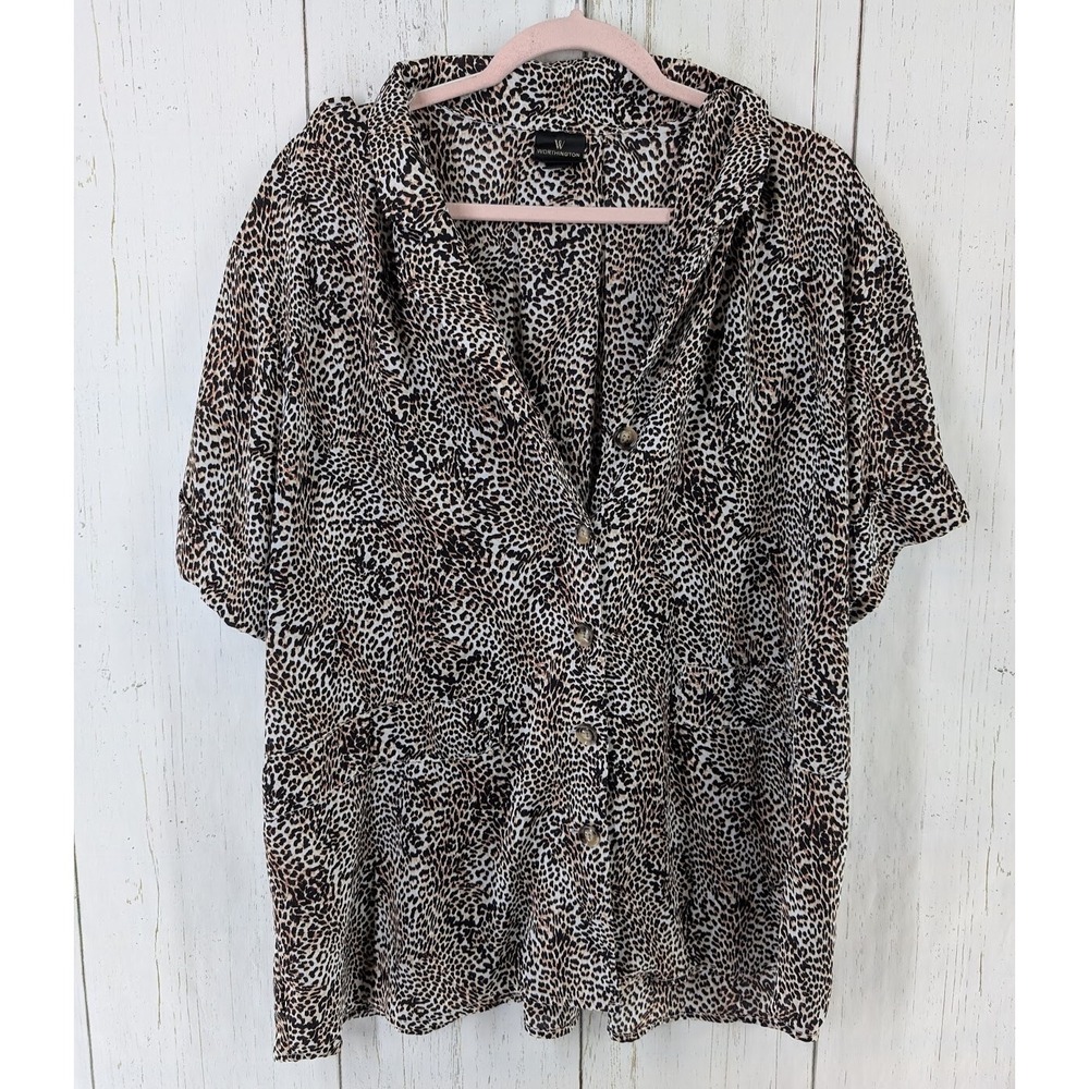 Worthington Size XXL Womens Animal Print  Button Up Short Sleeve Casual‎ Top